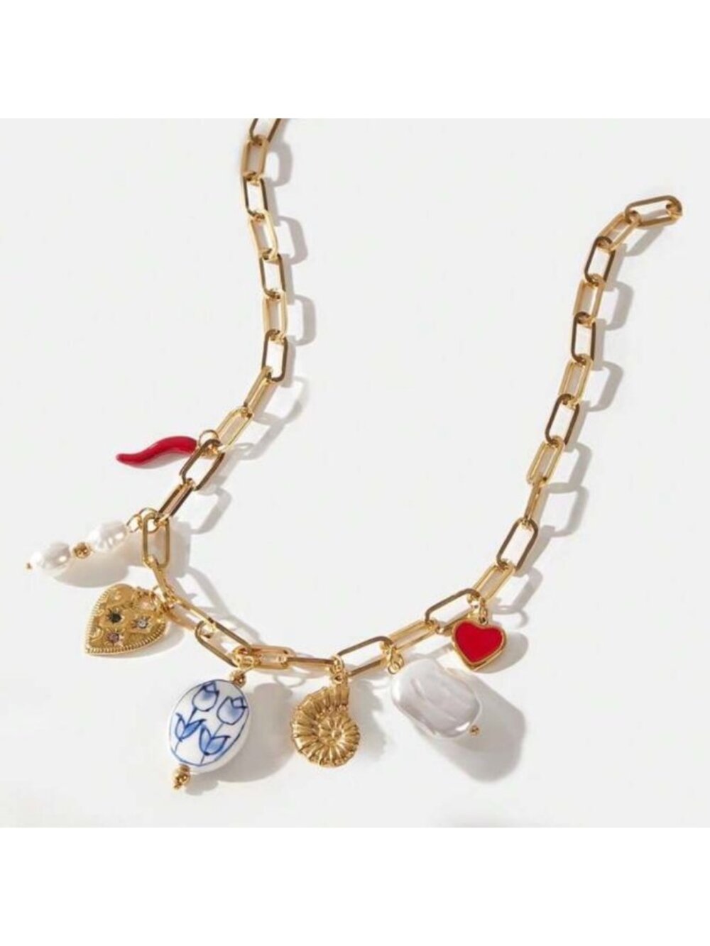 New! Gold Paperclip Chain Oil Drip Charm Necklace NWOT (3050)